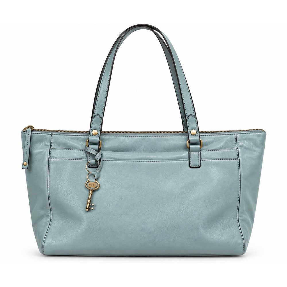 Fossil Leather Zip Top Tote Bag